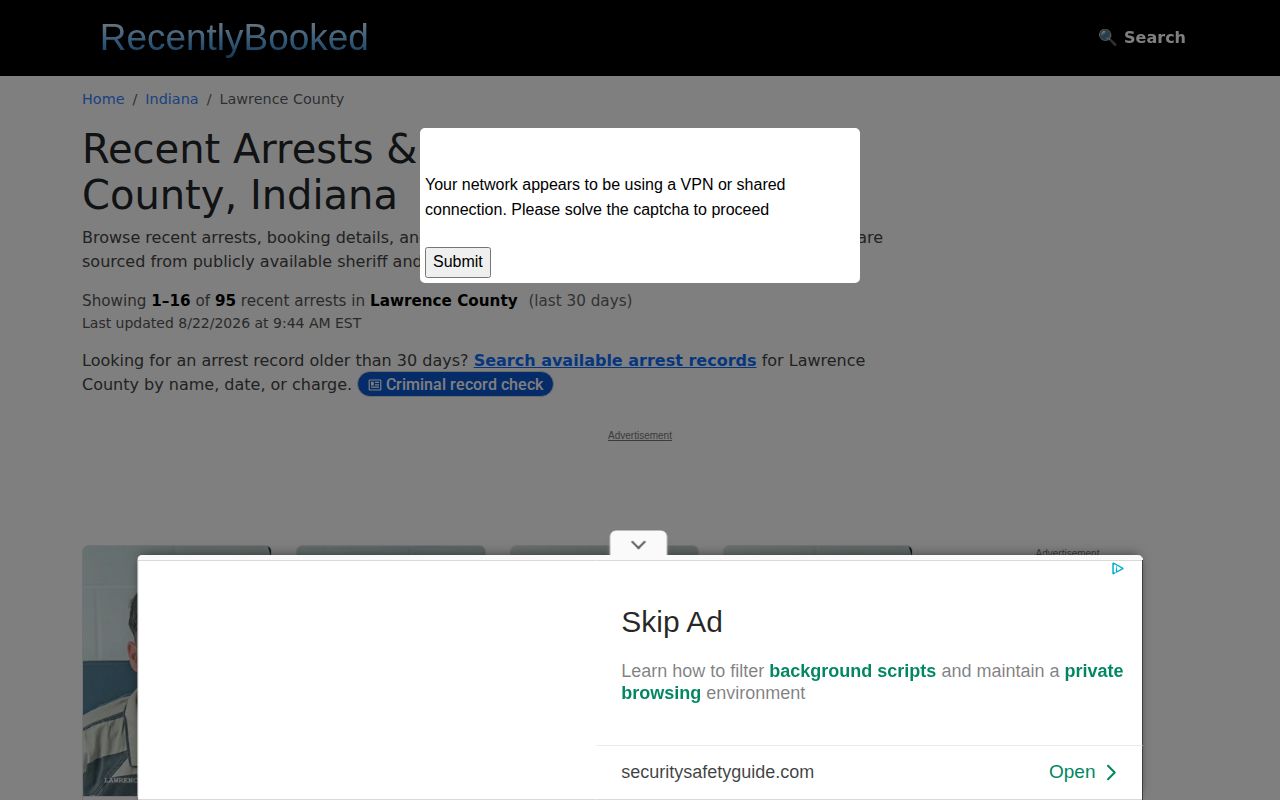 Unofficial Lawrence County recent booking archive interface