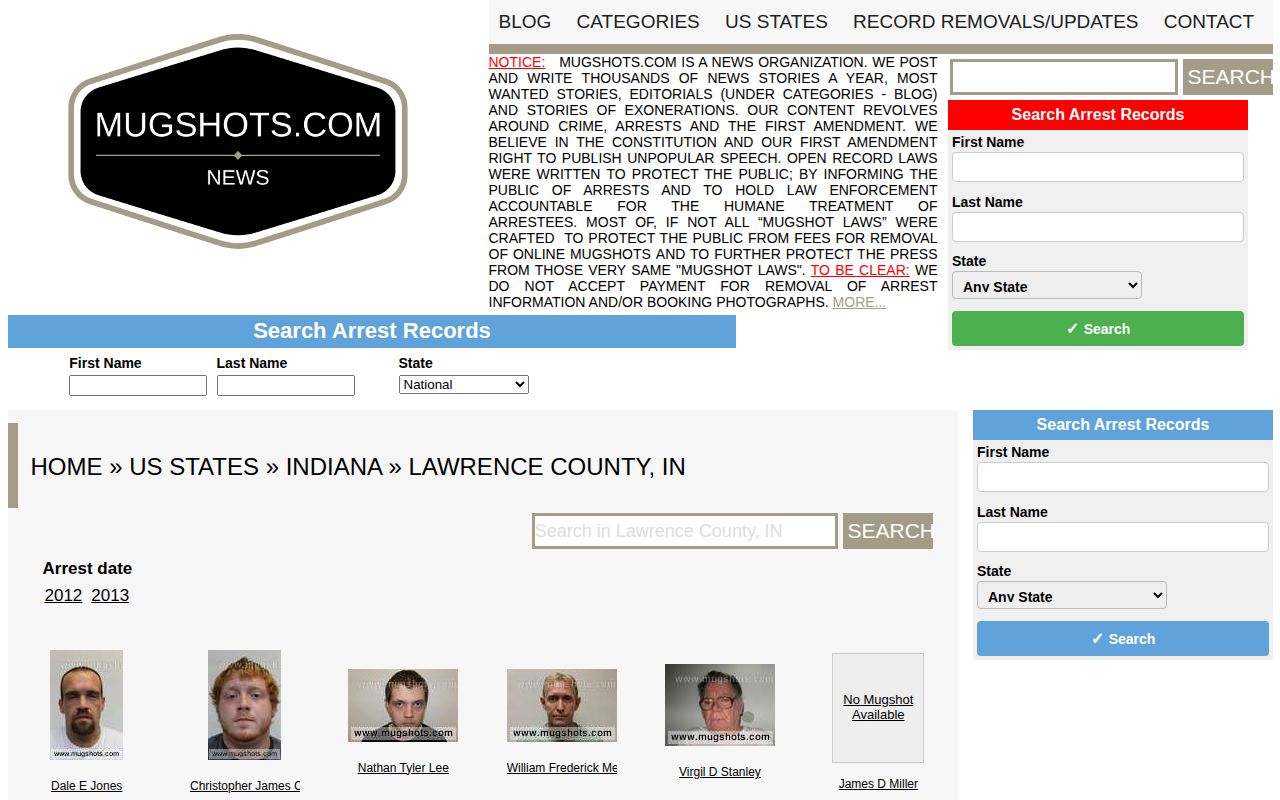 Historical unofficial Lawrence County mugshot archive page