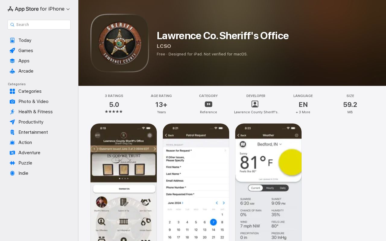 Lawrence County Sheriff app incarcerated-person record interface