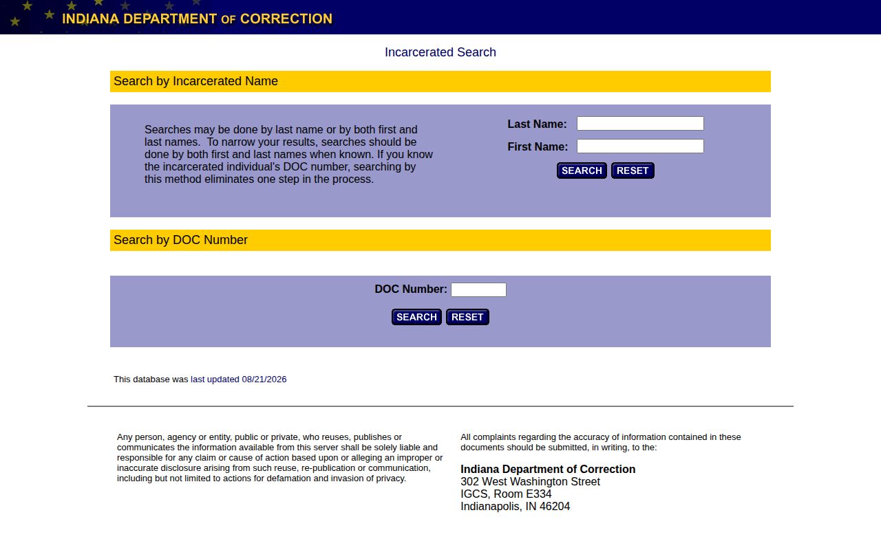 IDOC offender record search for Lawrence County sentenced prisoners